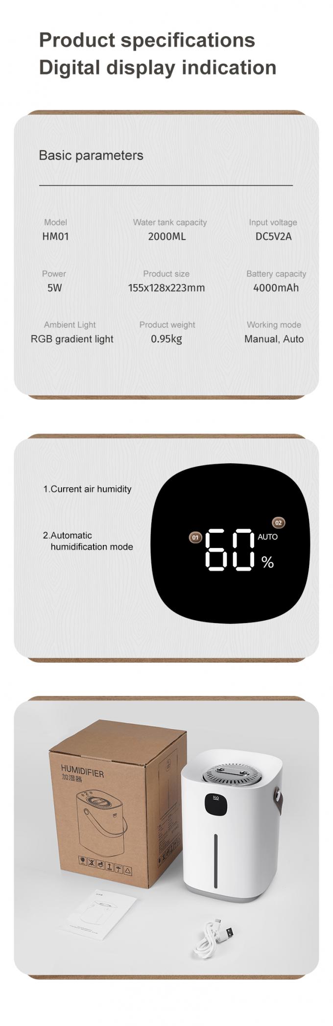 HOMEFISH 2000ml/2L комнатный увлажнитель H2O Увлажнитель воздуха 4000mah 14